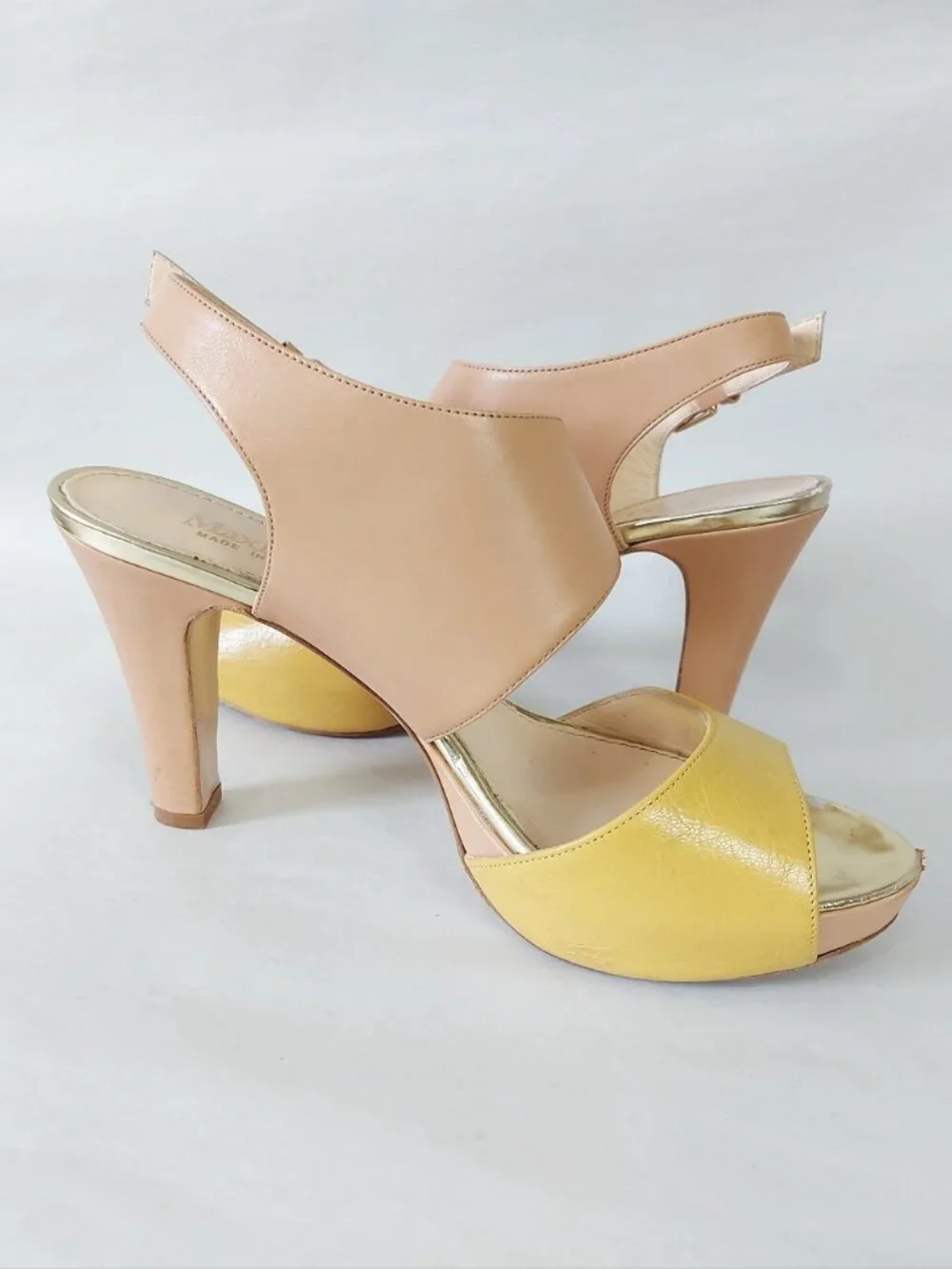 MaxMara T-strap Peep-toe Platform Heel Two Tone Buckle Slingback Sandals 38 EU